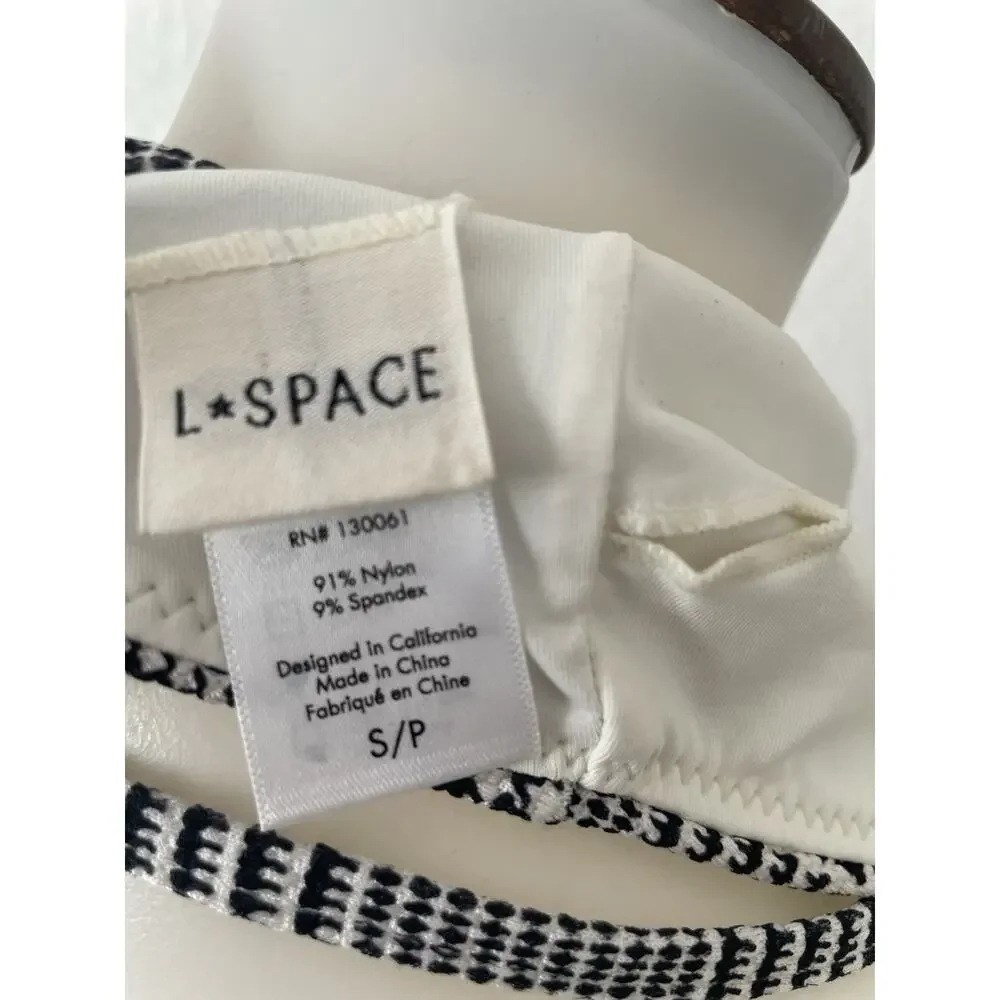 L*Space Swim Bikini Top Plunge Plaid Ivory Black Swimwear